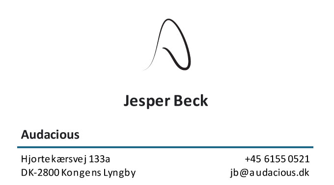 business card for Jesper Beck, Strategy Tech Innovation and M&A expertise, Urealiserede forretningsmuligheder